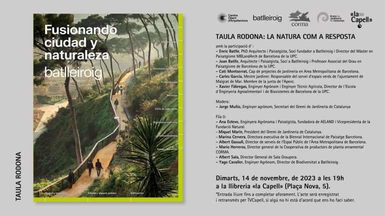 “La natura com a resposta”, una taula rodona que aborda estratègies per a enfrontar el canvi climàtic, el pròxim 14/11 a la Capell, COAC